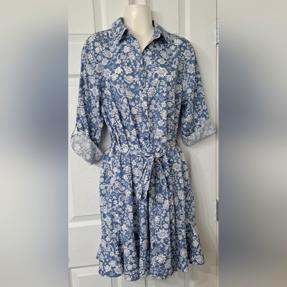 Chaps Cotton Button-Up Belted Dress